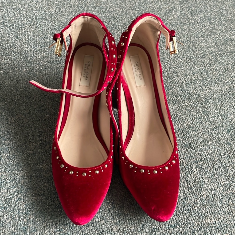 Red suede leather high heel